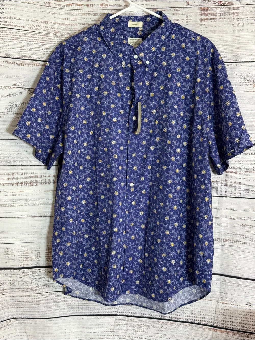 J Crew Shirt Mens Sz XL Classic Short Sleeve Floral Button Down 100s 2 ply Yarn